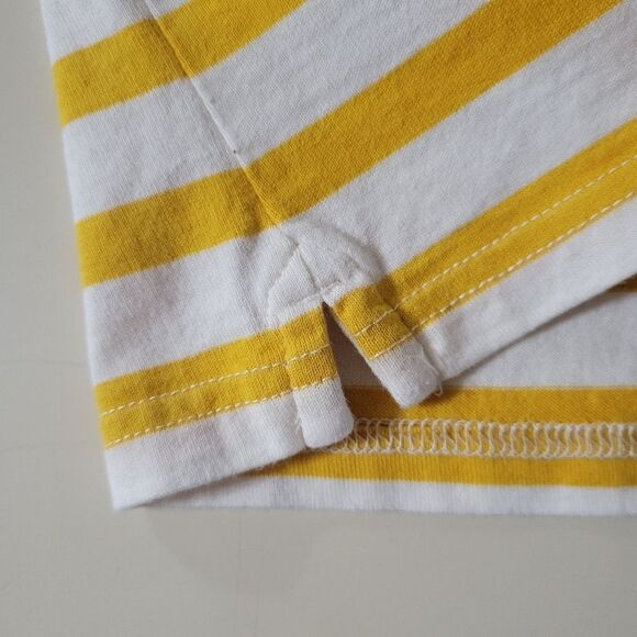 J.Crew Women's Crewneck Yellow Stripe Suede Shoulder Long Sleeve Pullover Top - Picture 10 of 16